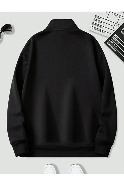 Moodopia Half Zipper High Collar Black Unisex Sweatshirt