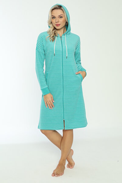 İntensive hooded striped zippered cotton dress
