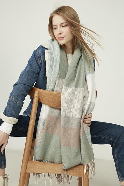 Axesoire 13807 Soft Textured Herringbone Patterned Mint Thick Shoulder Shawl Scarf