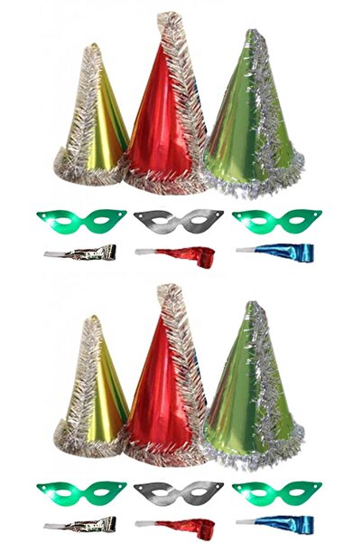 Patladı Gitti 6 Adet Renkli 3'Lü Yılbaşı Katyon Set; Parti Maskesi, Parti Göz...