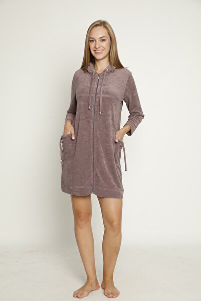 İntensive με κουκούλα Βαμβακερό βελούδινο φόρεμα με μακριά μανίκια με φερμουάρ