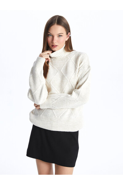 LC Waikiki Dámský úpletový svetr s dlouhým rukávem s vlastním vzorem