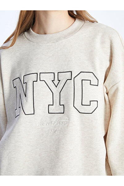 LC Waikiki Oversize dámská mikina s dlouhým rukávem a vyšívaným výstřihem