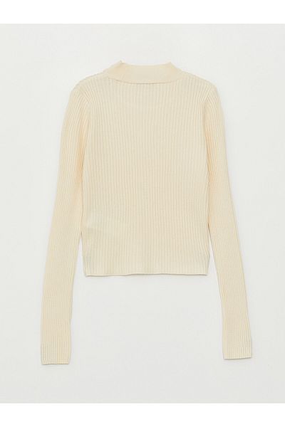 LC Waikiki Einfarbiger langärmliger Damen-Strickpullover mit halbem Rollkragen