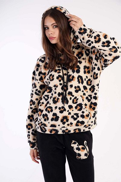 VİENETTA Set pijamale cu mâneci lungi, cu mânecă lungă, leopard, bej, C3T0N3O165