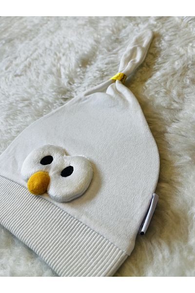 anne dokunuşu gibi KUZUM BEBE White Chick Figured Girl Boy Baby Kids Combed Cotton Hat Beanie