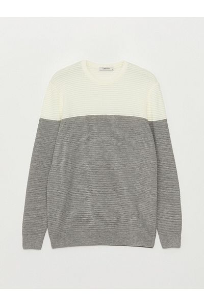 LC Waikiki Men's Knitwear Sweater - Crew Neck, Long Sleeve, Color Block