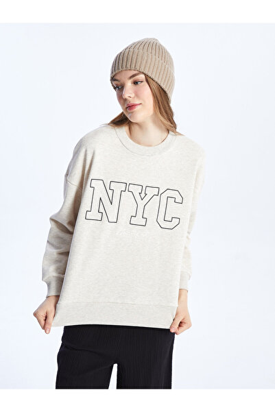 LC Waikiki Oversize dámská mikina s dlouhým rukávem a vyšívaným výstřihem