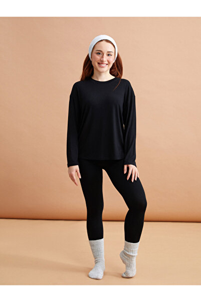 LC Waikiki Dámské tričko Petite Crew Neck Plain s dlouhým rukávem