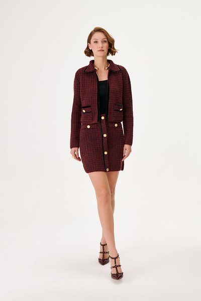 JOIN US Burgundy Mini Knitwear Skirt with Button Detail