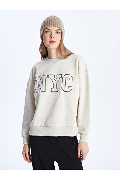 LC Waikiki Oversize dámská mikina s dlouhým rukávem a vyšívaným výstřihem