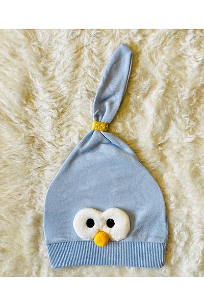 anne dokunuşu gibi KUZUM BEBE White Blue 2-Piece Chick Figured Girl Baby Boy Child Combed Cotton Hat Beanie