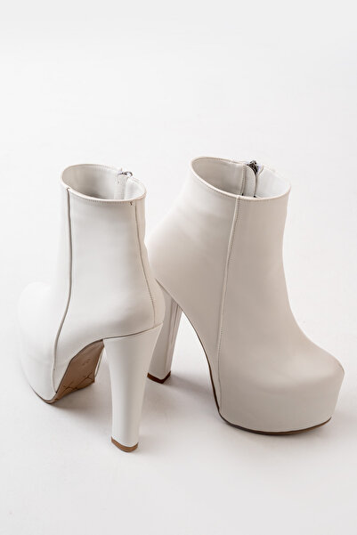 MASSOLE White Leather Platform Boots Ten New Season Stylish Evening Dress Women's Heeled Shoes Premium Model