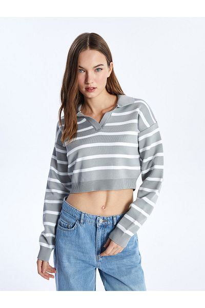 LC Waikiki Long Sleeve Polo Neck Striped Women's Knitwear Sweater - W3J813Z8