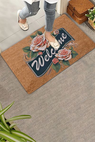 Valerine Life Pink Gonca Rose Welcome Door Mat 45x70cm