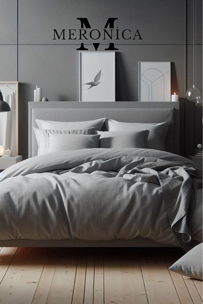 Meronica Home Collection Σετ Παπλωματοθήκη Διπλό Πολυτελές Γκρι Premium με Ελαστικό Σεντόνι