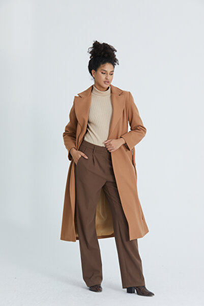 Soydan Güner Dlouhý kabát Sash Tie Stamp hnědý 1300