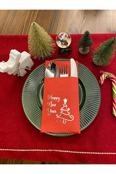 kidspartim منديل شجرة صنوبر أحمر مذهّب باللون الفضي مع جيوب 12 قطعة 40x40