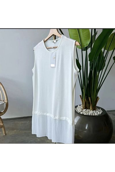 Fatma Güven Pleated Sleeveless Underwear Tunic White
