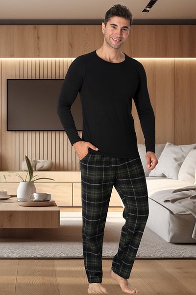Mecit Pijama Το καρό ανδρικό σετ πιτζάμα μεγάλου μεγέθους Μοντέλο έχει λεπτομέρεια τσέπης