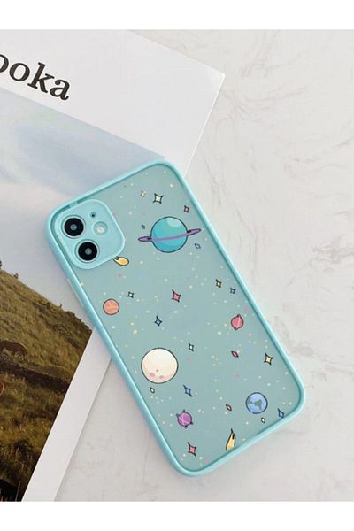 mooodcase حافظة هاتف فاخرة بنمط الكواكب وواقية لعدسة الكاميرا باللون الأخضر المائي متوافقة مع هاتف آيفون 11