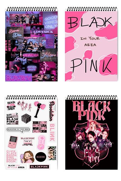 feroxby مجموعة Blackpink مكونة من 4 مفكرة غير مبطنة مقاس 14 × 10 سم و50 ورقة ذات غطاء صلب ومفكرة حلزونية