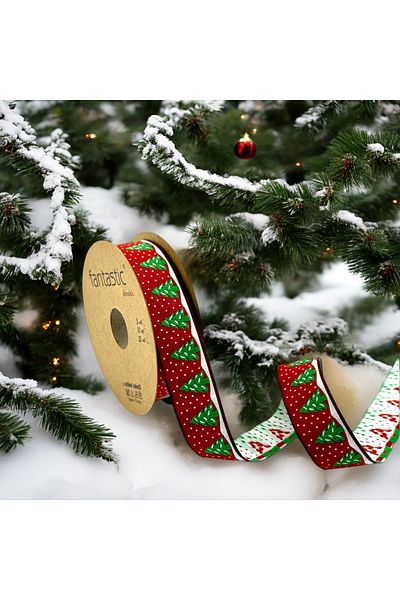 FANTASTIC KURDELE PINE TREE / CHRISTMAS PATTERN WOVEN RIBBON (22mm WIDTH - 10m LENGTH)