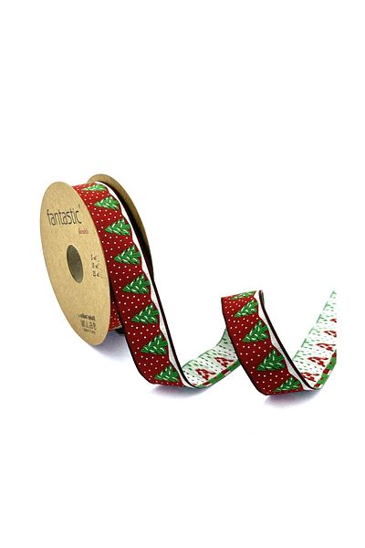 FANTASTIC KURDELE PINE TREE / CHRISTMAS PATTERN WOVEN RIBBON (22mm WIDTH - 10m LENGTH)