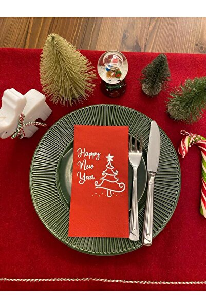 kidspartim منديل شجرة الصنوبر الأحمر المذهب باللون الفضي Happy New Year