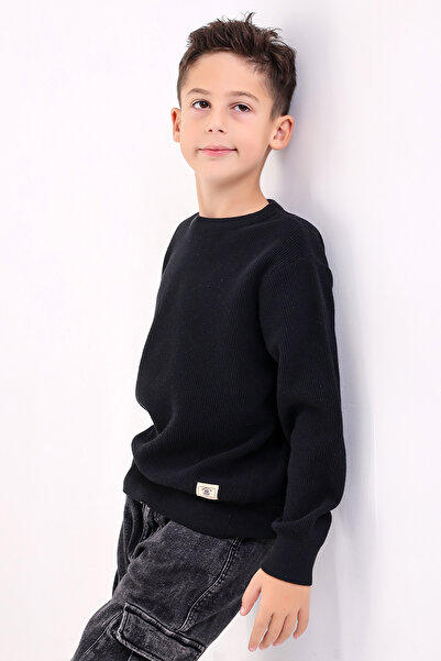 Matte BOY'S BLACK CYCLET COLLAR FLAT KNITWEAR SWEATER