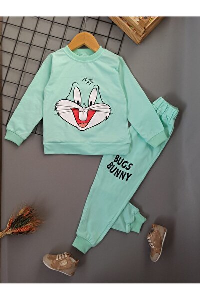 dubi baby Set de trening pentru copii, cu model de iepure verde acvatic, pent...