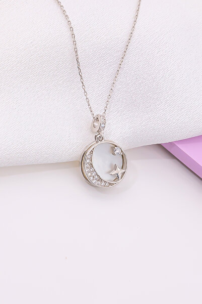 Miavi Silver 925 Ayar Gümüş Sedefli Ay Yıldız Kolye