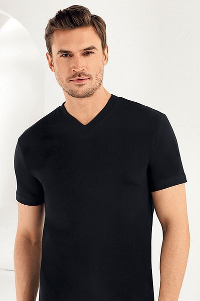Şahinler Men's Black Short Sleeve V-Neck Undershirt Me011-sh