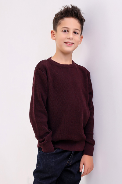 Matte BOY'S Claret Red Crew Neck Plain Knitwear Sweater