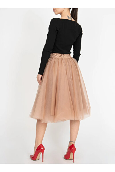 NSMLİFE Autumn Winter Fashion Three Layers (60 cm length) Skirt Fluffy Tan Skirt