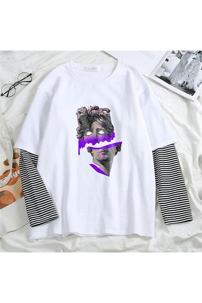 Touz Λευκό μπλουζάκι Unisex - Sculpture Art Printed, Fake Sleeves