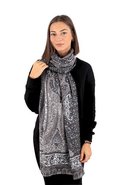 Bursa İpek Gray Shawl Pattern Winter Shawl