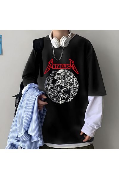 Touz Λευκό μπλουζάκι Unisex Oversize με μανίκια Metallica