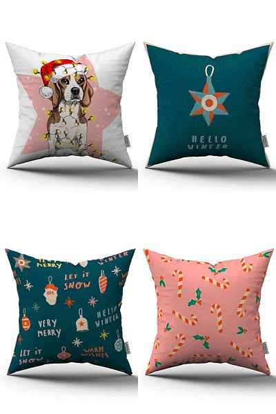 Cango Home Green New Year Themed Set of 4 Digital Printed Throw Pillow Cases 4Kmbs-Cgh210