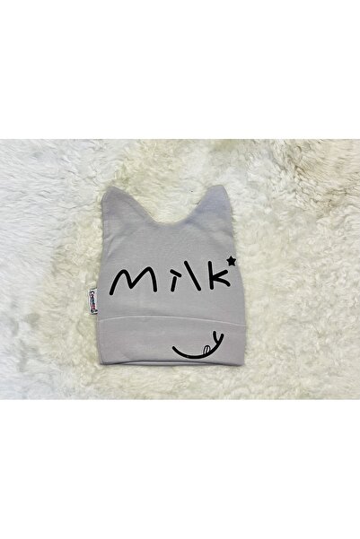 anne dokunuşu gibi KUZUM BEBE Siyah Beyaz Gri 3’'lü Milk Figürlü Kız Erkek Bebek Çocuk Penye Şapka Bere