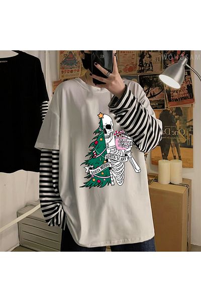 Touz Λευκό μπλουζάκι Unisex - Skeleton Tree Printed, Fake Sleeves