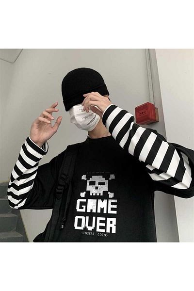 Touz Game Over Printed Fake Sleeves Unisex Black T-shirt