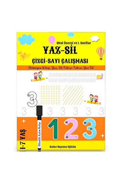 Enine Boyuna Eğitim Okul Öncesi YAZ-SİL Çizgi Sayı Çalışması Kitabı