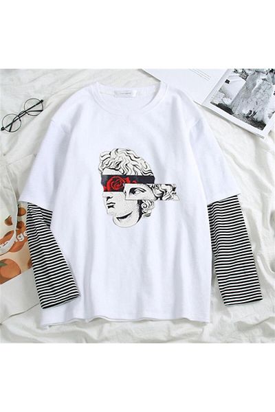 Touz Λευκό μπλουζάκι με στάμπα Statue Rose Fake Sleeves Unisex