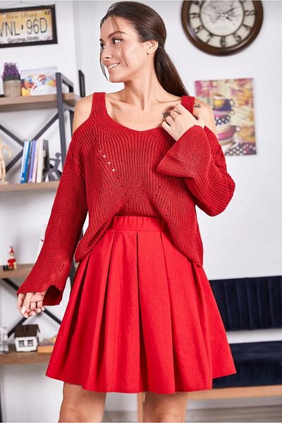 Butik Lena Red Flared Stamp Skirt