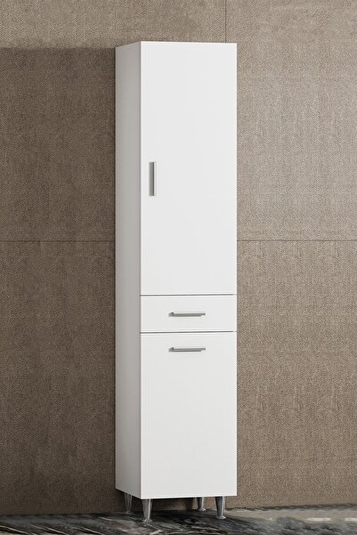 ÖZCEDEN 35*195 cm Beyaz MDF Sepetli Ayaklı Banyo Boy Dolabı