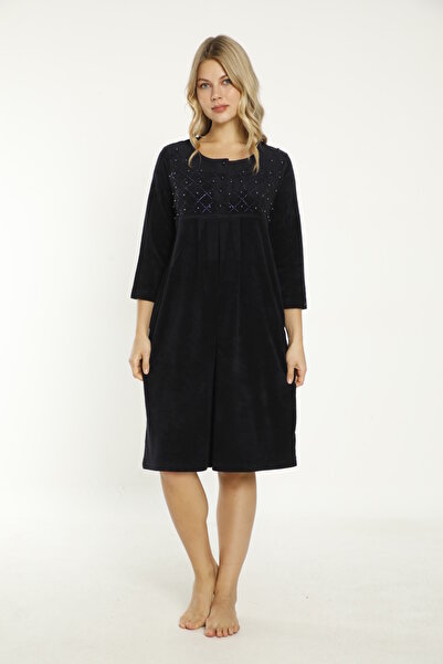 İntensive Φόρεμα από βαμβακερή πετσέτα με λεπτομέρεια σε μπλε πέτρα