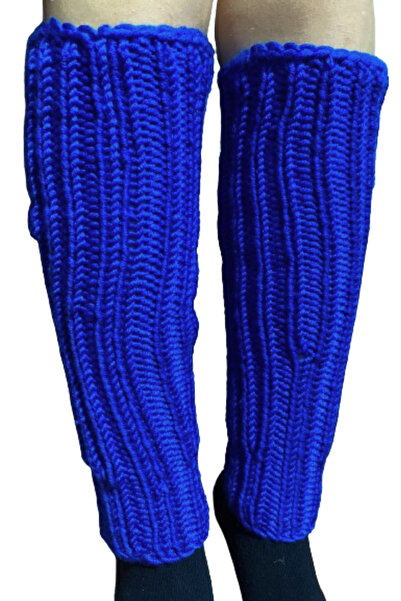 Işin Tasarım MAVİ Renkli Yün El Örgüsü Kadın Dizlik Tozluk