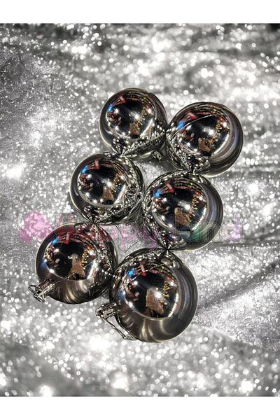 Happyland Shiny Silver Ball - Christmas Pine Tree Ornament 8 cm 6 Pcs
