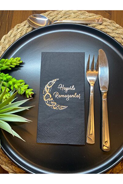 kidspartim مجموعة مناديل ورقية سوداء اللون مكونة من 16 منديلًا ورقيًا منقوشًا...